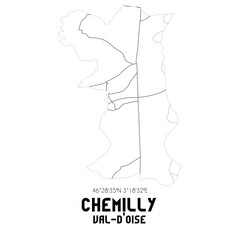 CHEMILLY Val-d'Oise. Minimalistic street map with black and white lines.