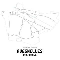 AVESNELLES Val-d'Oise. Minimalistic street map with black and white lines.