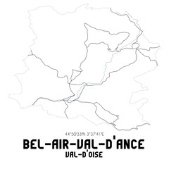 BEL-AIR-VAL-D'ANCE Val-d'Oise. Minimalistic street map with black and white lines.