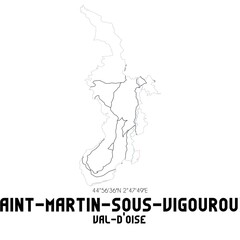 SAINT-MARTIN-SOUS-VIGOUROUX Val-d'Oise. Minimalistic street map with black and white lines.