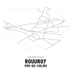 ROUVROY Pas-de-Calais. Minimalistic street map with black and white lines.