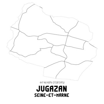 JUGAZAN Seine-et-Marne. Minimalistic street map with black and white lines.