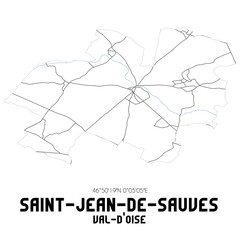 SAINT-JEAN-DE-SAUVES Val-d'Oise. Minimalistic street map with black and white lines.