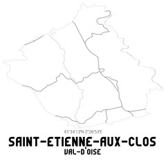 SAINT-ETIENNE-AUX-CLOS Val-d'Oise. Minimalistic street map with black and white lines.