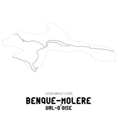 BENQUE-MOLERE Val-d'Oise. Minimalistic street map with black and white lines.