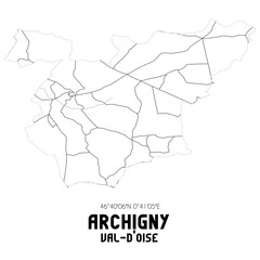 Obraz premium ARCHIGNY Val-d'Oise. Minimalistic street map with black and white lines.