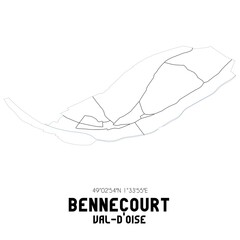 BENNECOURT Val-d'Oise. Minimalistic street map with black and white lines.