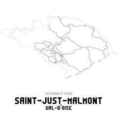 SAINT-JUST-MALMONT Val-d'Oise. Minimalistic street map with black and white lines.