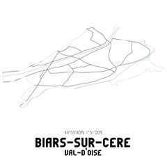BIARS-SUR-CERE Val-d'Oise. Minimalistic street map with black and white lines.
