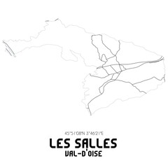 LES SALLES Val-d'Oise. Minimalistic street map with black and white lines.
