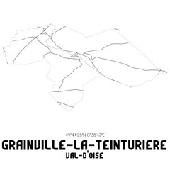 GRAINVILLE-LA-TEINTURIERE Val-d'Oise. Minimalistic street map with black and white lines.