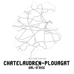 CHATELAUDREN-PLOUAGAT Val-d'Oise. Minimalistic street map with black and white lines.