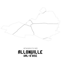 ALLONVILLE Val-d'Oise. Minimalistic street map with black and white lines.