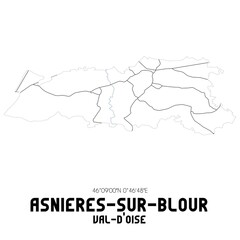 ASNIERES-SUR-BLOUR Val-d'Oise. Minimalistic street map with black and white lines.