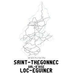 SAINT-THEGONNEC LOC-EGUINER Val-d'Oise. Minimalistic street map with black and white lines.