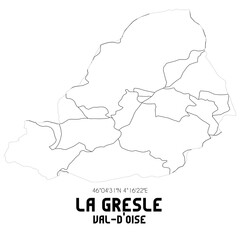 LA GRESLE Val-d'Oise. Minimalistic street map with black and white lines.