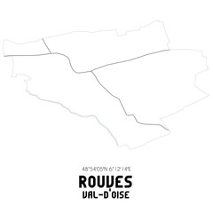 ROUVES Val-d'Oise. Minimalistic street map with black and white lines.