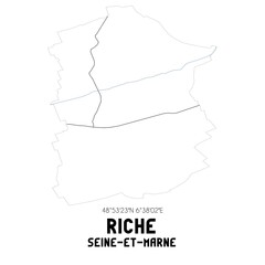 RICHE Seine-et-Marne. Minimalistic street map with black and white lines.