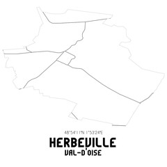 HERBEVILLE Val-d'Oise. Minimalistic street map with black and white lines.