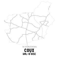 COUX Val-d'Oise. Minimalistic street map with black and white lines.