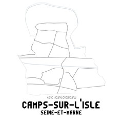 CAMPS-SUR-L'ISLE Seine-et-Marne. Minimalistic street map with black and white lines.