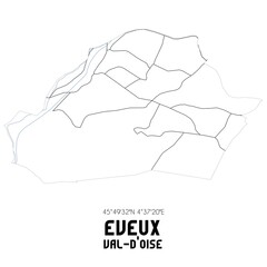 EVEUX Val-d'Oise. Minimalistic street map with black and white lines.