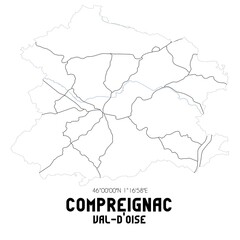 COMPREIGNAC Val-d'Oise. Minimalistic street map with black and white lines.