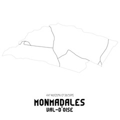 MONMADALES Val-d'Oise. Minimalistic street map with black and white lines.