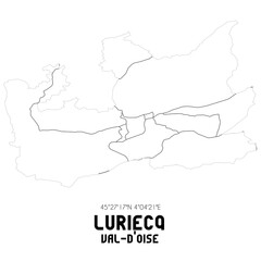 LURIECQ Val-d'Oise. Minimalistic street map with black and white lines.