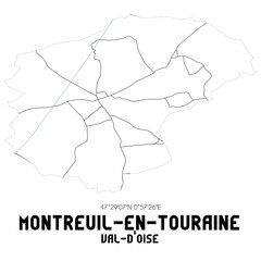 MONTREUIL-EN-TOURAINE Val-d'Oise. Minimalistic street map with black and white lines.