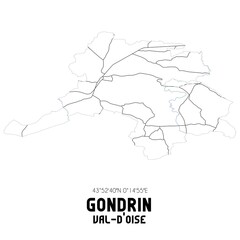 GONDRIN Val-d'Oise. Minimalistic street map with black and white lines.