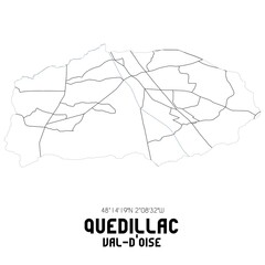 QUEDILLAC Val-d'Oise. Minimalistic street map with black and white lines.