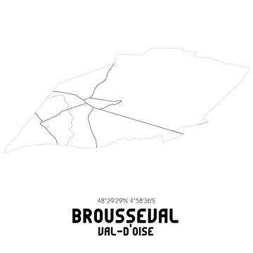 BROUSSEVAL Val-d'Oise. Minimalistic street map with black and white lines.