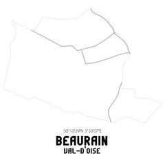 BEAURAIN Val-d'Oise. Minimalistic street map with black and white lines.