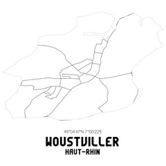 WOUSTVILLER Haut-Rhin. Minimalistic street map with black and white lines.