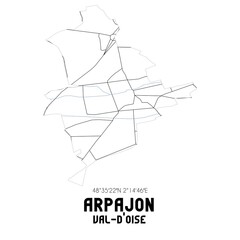 ARPAJON Val-d'Oise. Minimalistic street map with black and white lines.