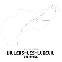 VILLERS-LES-LUXEUIL Val-d'Oise. Minimalistic street map with black and white lines.