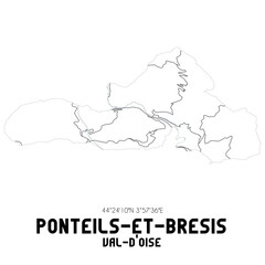 PONTEILS-ET-BRESIS Val-d'Oise. Minimalistic street map with black and white lines.