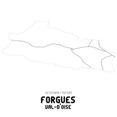 FORGUES Val-d'Oise. Minimalistic street map with black and white lines.
