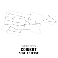 COIVERT Seine-et-Marne. Minimalistic street map with black and white lines.