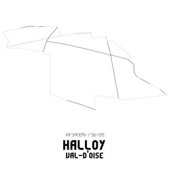 HALLOY Val-d'Oise. Minimalistic street map with black and white lines.