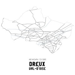 DREUX Val-d'Oise. Minimalistic street map with black and white lines.