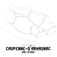 CAUPENNE-D'ARMAGNAC Val-d'Oise. Minimalistic street map with black and white lines.
