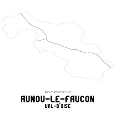 AUNOU-LE-FAUCON Val-d'Oise. Minimalistic street map with black and white lines.