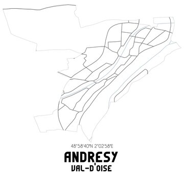 ANDRESY Val-d'Oise. Minimalistic street map with black and white lines.