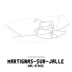 MARTIGNAS-SUR-JALLE Val-d'Oise. Minimalistic street map with black and white lines.