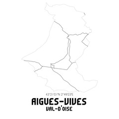AIGUES-VIVES Val-d'Oise. Minimalistic street map with black and white lines.