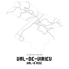 VAL-DE-VIRIEU Val-d'Oise. Minimalistic street map with black and white lines.