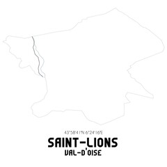 SAINT-LIONS Val-d'Oise. Minimalistic street map with black and white lines.