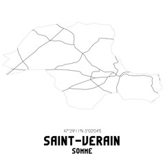 SAINT-VERAIN Somme. Minimalistic street map with black and white lines.